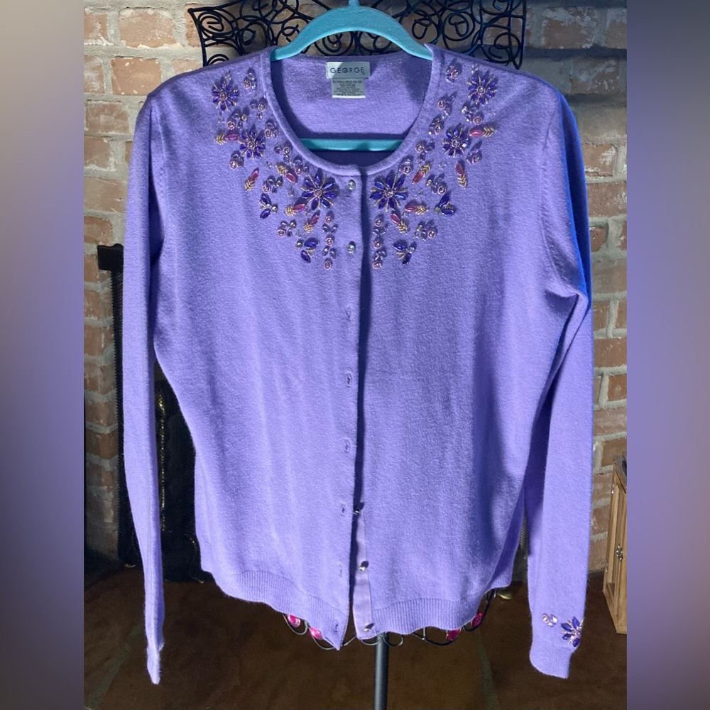 George Lavender Women's Cardigan with Floral Embellishments